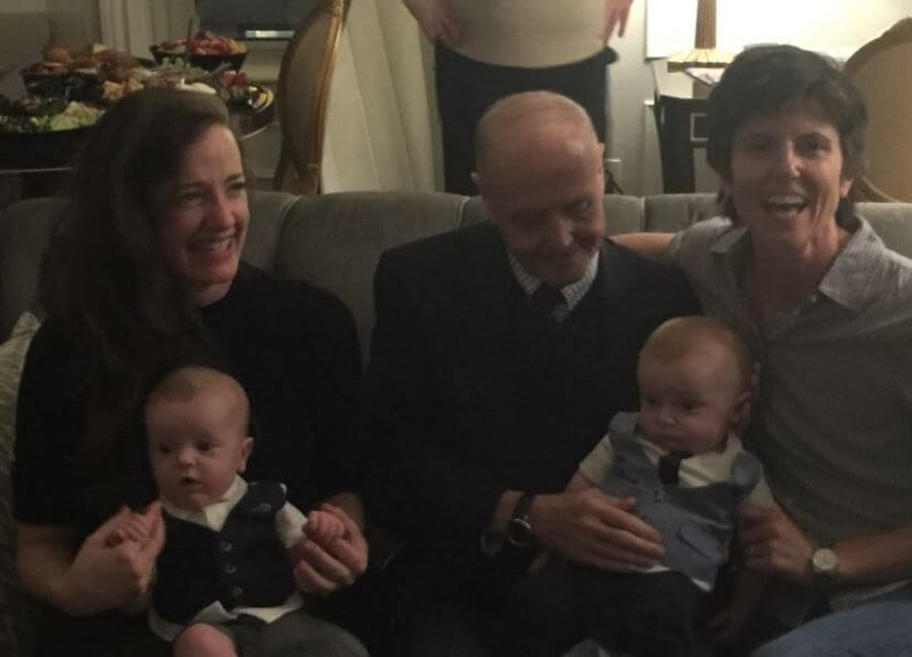Finn Notaro with parents Tig Notaro and Stephanie, twin brother and grandfather.
